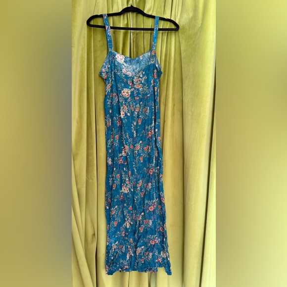 Natural Life | Patti Side Slit Maxi Dress Blue Turquoise Cream Roses New Medium - Picture 11 of 14